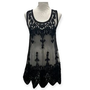 Pretty Angel Gothic Sheer Embroidered Silk Blend Tunic Top Dress Size Small